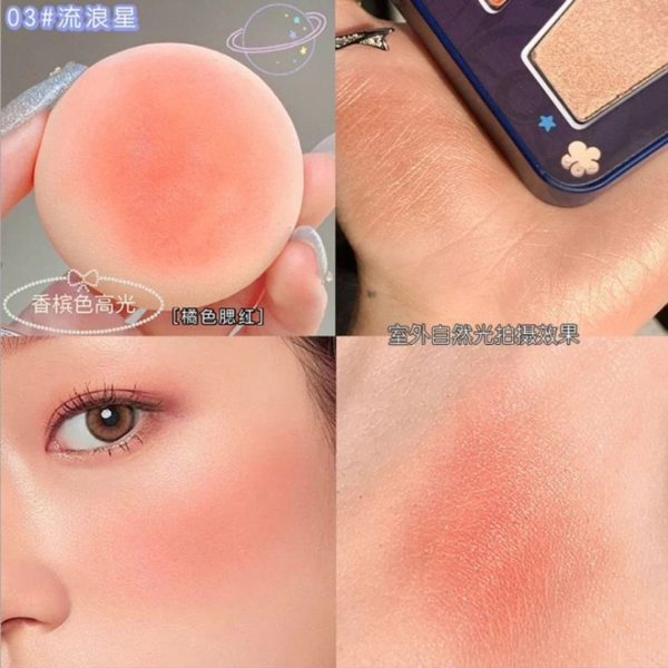 3 In 1 Colors Facial Blush Gradual Powder Blusher Shimmer Highlighter
