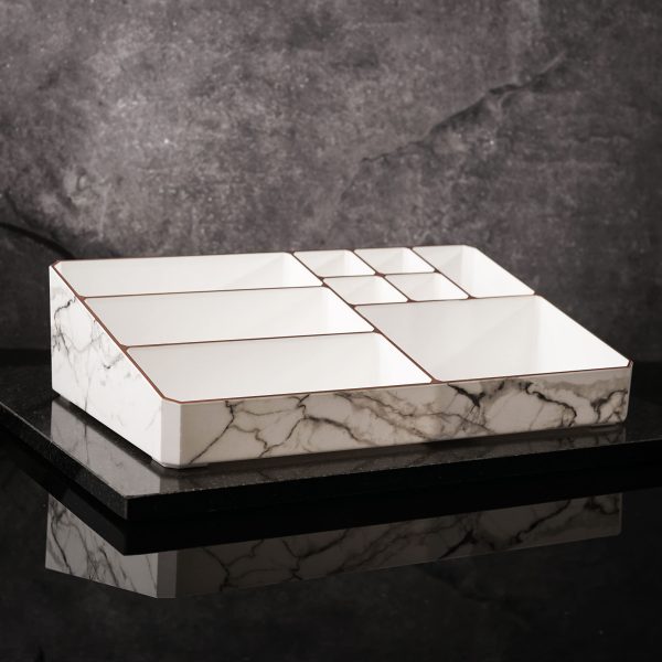 9 Compartment Marble Look Makeup Organiser