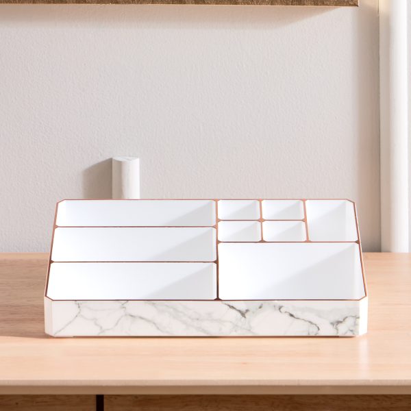 9 Compartment Marble Look Makeup Organiser