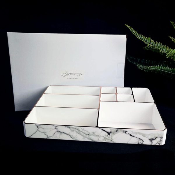 9 Compartment Marble Look Makeup Organiser