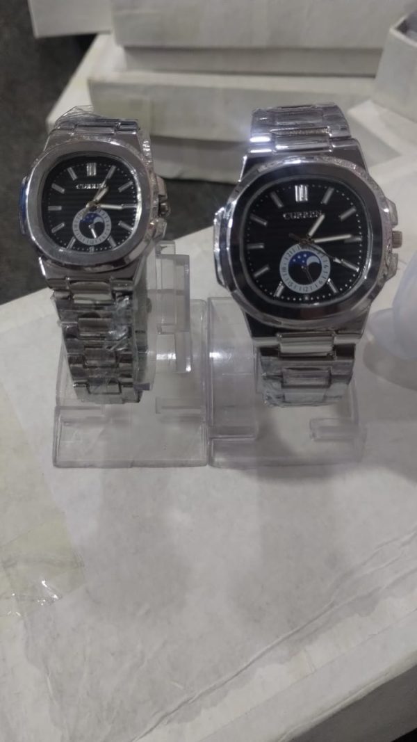 Curren Stainless Steel Couple Watch Set With Moonphase Design