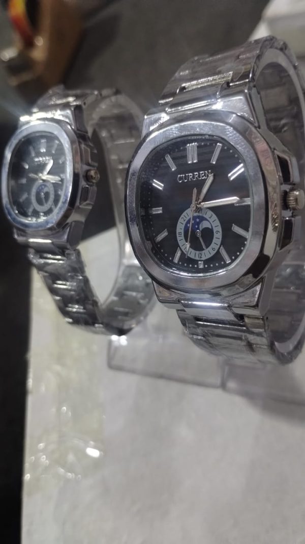 Curren Stainless Steel Couple Watch Set With Moonphase Design