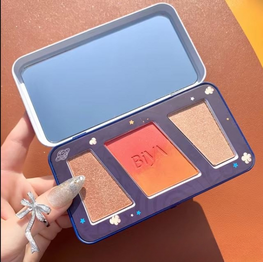 3 In 1 Colors Facial Blush Gradual Powder Blusher Shimmer Highlighter