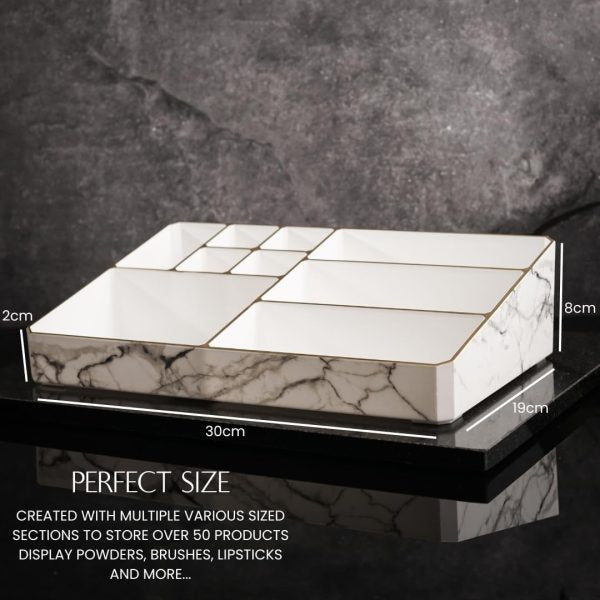 9 Compartment Marble Look Makeup Organiser