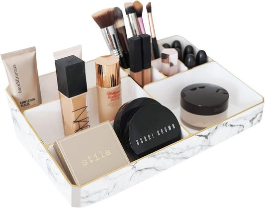 9 Compartment Marble Look Makeup Organiser