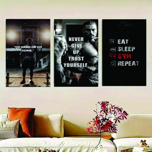 Set Of 3 Gym Sticky Canvas Phototiles Frame For Wall, Home Decor