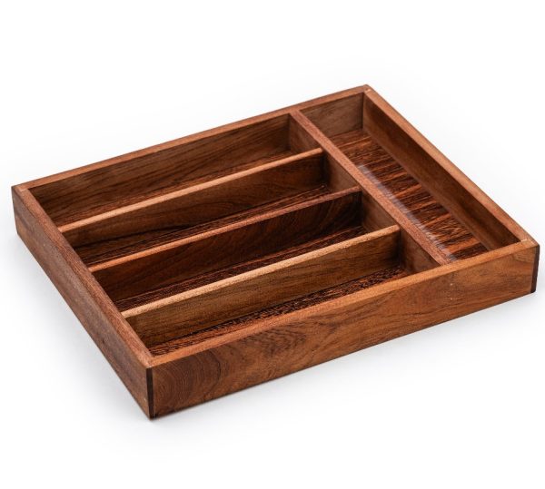 Wood Utensil Holder & Flatware Organizer Tray For Dining And Kitchen Use