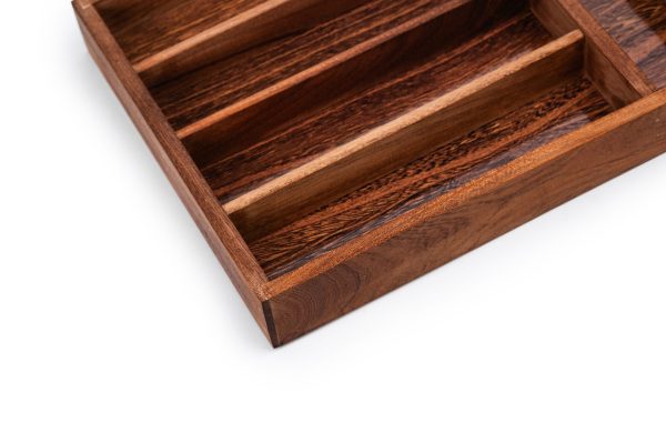 Wood Utensil Holder & Flatware Organizer Tray For Dining And Kitchen Use