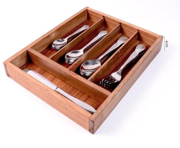 Wood Utensil Holder & Flatware Organizer Tray For Dining And Kitchen Use