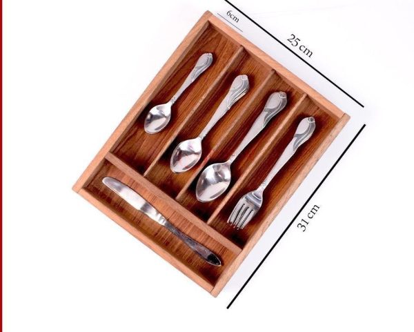 Wood Utensil Holder & Flatware Organizer Tray For Dining And Kitchen Use